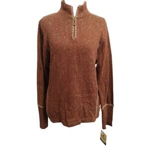 NWT Woolrich 1/4 zip size M womens sweater cinnamon heather brown wool blend